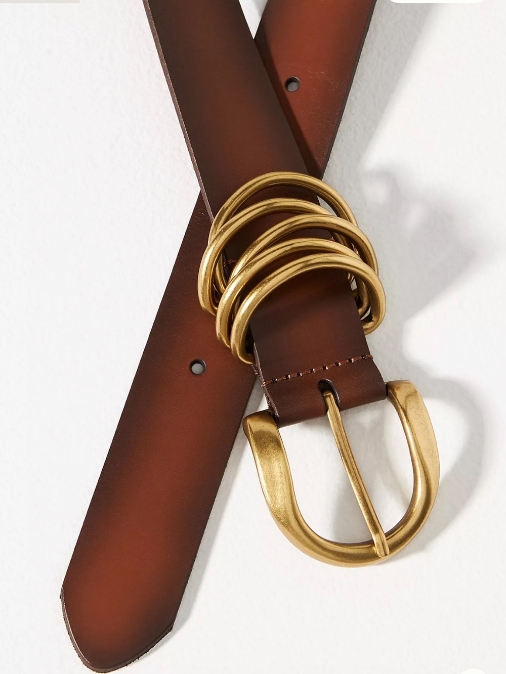 Anthropologie Brown Leather Belt with Gold Rings